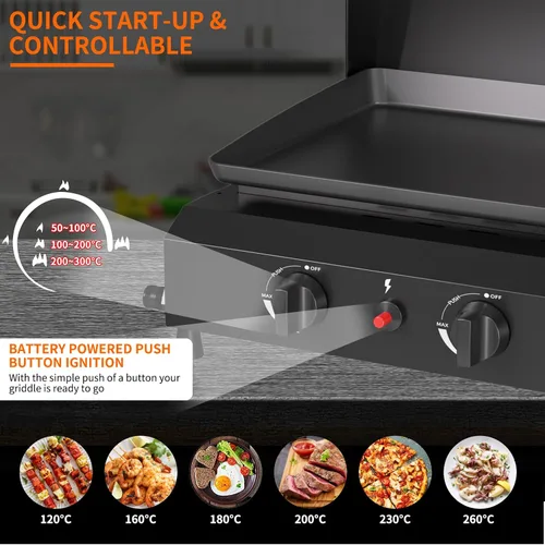 Vista 5 de Plancha de gas para barbacoa de 2 quemadores, 25.6 pulgadas