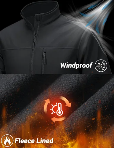Vista 4 de TACVASEN Chaqueta ligera Softshell para hombre, con forro polar, impermeable, táctica, con cremallera, abrigo de invierno cortavientos casual
