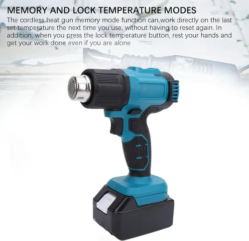 Vista 3 de Pistola de calor inalámbrica con pantalla LCD, pistola de calor alimentada por batería para manualidades, envoltura retráctil, con modo de memoria