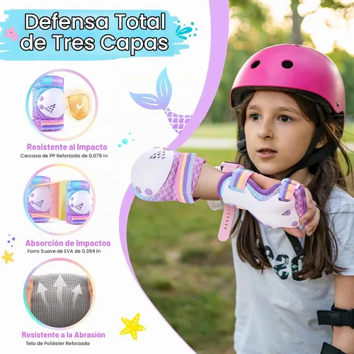 Vista 4 de Rodilleras para niños - ZOOBLISS Juego de rodilleras y coderas para bebés con protectores de muñeca para patinaje para niñas de 3 a 12 años,