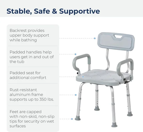 Vista 4 de Drive Medical PreserveTech - Silla de ducha giratoria de 360 grados con brazos y respaldo, color gris
