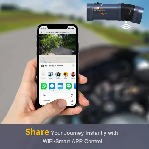 Vista 7 de LKT Cámara de salpicadero de motocicleta delantera y trasera con GPS y WiFi, casco de doble cámara y grabadora de bicicletas con sensor Sony Starvis