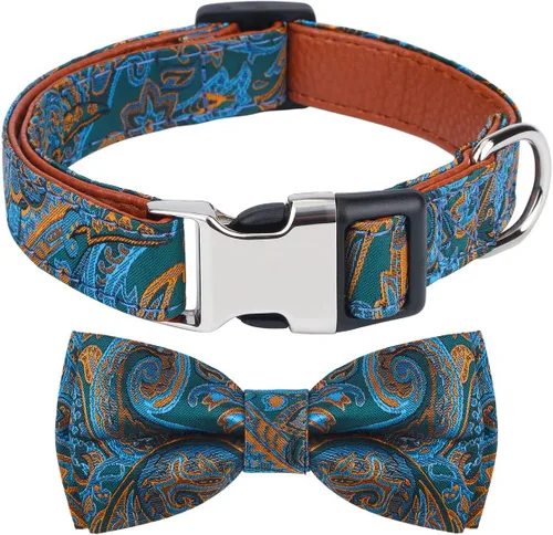 Vista 12 de Collar de perro con pajarita para regalo de niña o niño, pajarita suave y duradera, punto azul, talla S