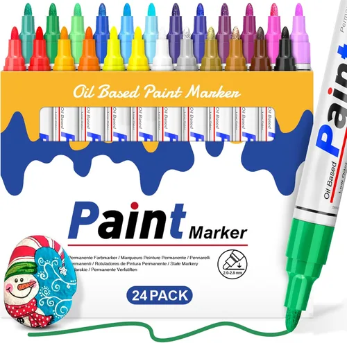 Vista 8 de Bolígrafo de pintura a base de aceite, marcador de pintura permanente: secado rápido, impermeable, juego de 12 para pintura de roca, vidrio, tela