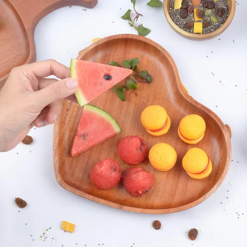 Vista 5 de VieWood Juego de 2 platos de madera con forma de corazón, platos clásicos irrompibles, fáciles de limpiar y ligeros para platos, aperitivos, postres