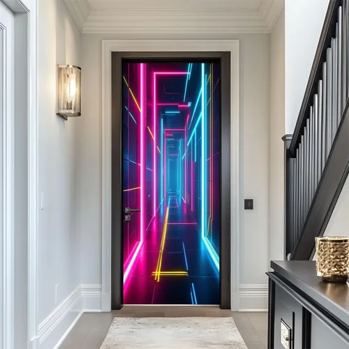 Vista 11 de Calcomanías para puerta, arte de pared 3D con mareos, color blanco y negro, colores primarios, murales, papel tapiz autoadhesivo para puerta, póster