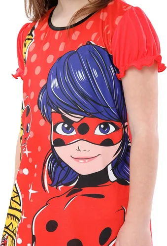 Vista 3 de Miraculous Camisón de mariquita Camisón de lunares para niñas Camisones y camisas de dormir Tikki para niñas Tallas 5 a 12, rojo