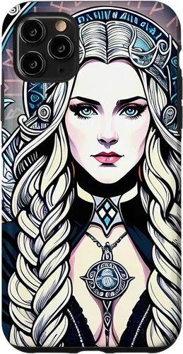 Vista 13 de iPhone 16 Skadi Diosa nórdica, mito vikingo nórdico, runas, estuche de arte nórdico