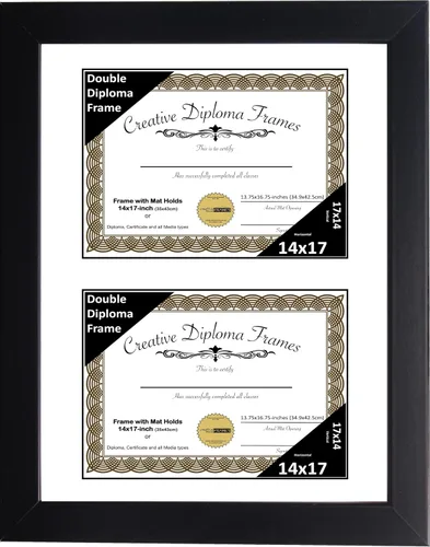 Vista 30 de Creative Picture Frames Marco de diploma doble clásico negro de 6 x 8 pulgadas con vidrio negro y colgador de pared instalado