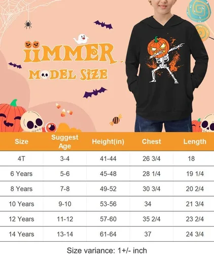 Vista 6 de Sudadera con capucha de manga larga para niños de Halloween con bolsillos de 4 a 14 años