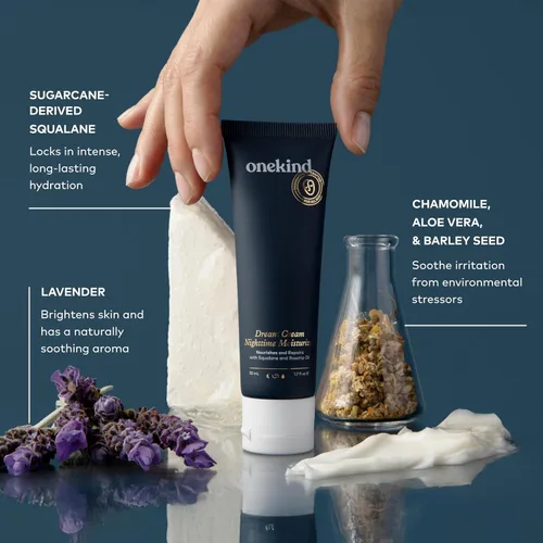 Vista 6 de Onekind Hidratante de noche para rostro, crema hidratante de ensueño para arrugas, crema de noche para mujeres antienvejecimiento con escualano