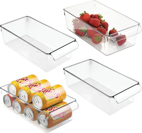 Vista 9 de iDesign Linus - Organizador de plástico para nevera y congelador con asa, recipiente transparente para alimentos, bebidas, organización de productos