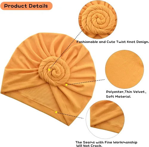 Vista 3 de Sombreros turbantes para niñas con diadema de nudo torcido preatado de algodón indio, gorro para la cabeza