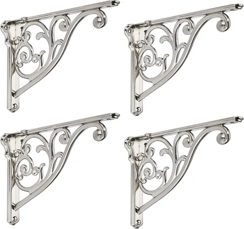 Vista 20 de Soportes de estante de 4 pulgadas, paquete de 4 soportes de pared de latón antiguo de alta resistencia, estantes decorativos de cocina victoriana