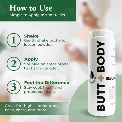 Vista 4 de Palm Beach Naturals Polvo de rescate de glúteos y cuerpo para hombres y mujeres – Desodorante de cuerpo entero absorbe el sudor, controla el olor