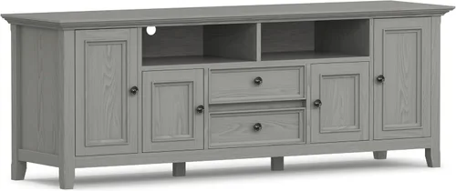 Vista 19 de SIMPLIHOME Amherst - Soporte de TV de transición de madera maciza de 72 pulgadas de ancho, estilo rústico marrón envejecido, para televisores