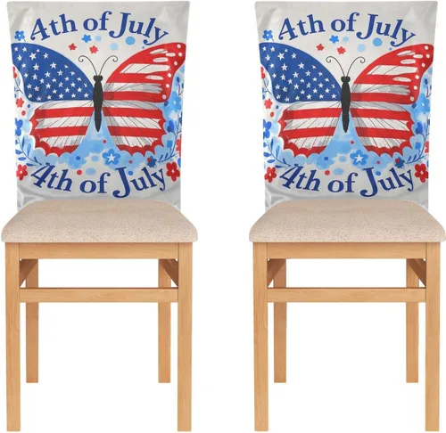 Vista 2 de 4th of July Independence Day Red Blue Butterfly Decorative Office Chair Slipcover for Family Gatherings Washable Slip Cover protectores de sillas