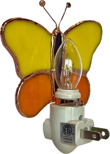 Vista 6 de Gift Essentials Luz nocturna enchufable de mariposas amarillas y naranjas - Luz nocturna de vidrio manchado con interruptor basculante