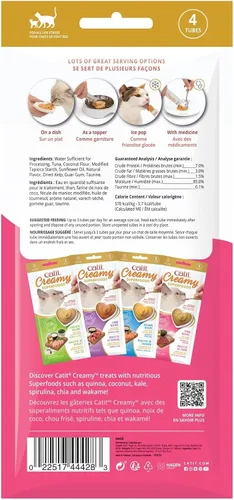 Vista 4 de Catit Creamy Superfood Lickable Cat Treat - Golosina hidratante y saludable para gatos de todas las edades, surtido, paquete de 8