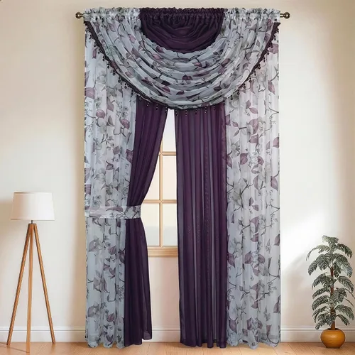 Vista 4 de YHSF Cortinas Transparentes Colección Laura – Juego de 4 paneles, 84 pulgadas de largo – Cortinas elegantes para dormitorio y más – Cenefas