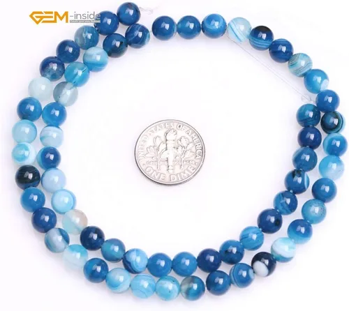 Vista 5 de GEM-Inside Cuentas Sueltas de Piedras Preciosas de Ágata Azul Bandeada Natural de 6mm Cuentas Redondas de Piedra de Energía para Hacer Joyas 15