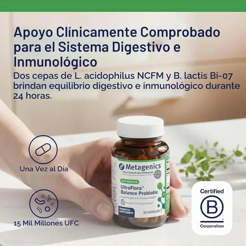 Vista 2 de Metagenics UltraFlora Balance Suplemento probiótico, 30 cápsulas Shelf-Stable Daily Gut Health Supplement for Digestive and Immune Support
