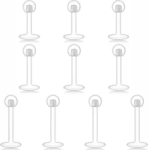 Vista 8 de Lcolyoli Aretes transparentes de 16G 18G para deportes, retenedores de piercing transparente, aretes de cartílago, aretes de plástico Bioflex labio