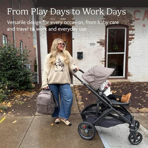 Vista 2 de UPPAbaby Mochila cambiador - Bolsillo para botella y portátil, funda para carrito - Ada Ada-sand Melange Cuero Castaño