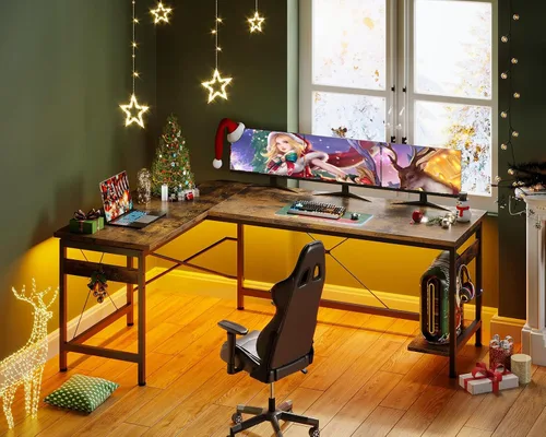 Vista 8 de Coleshome Escritorio para juegos más grande en forma de L de 66 pulgadas, escritorio de computadora esquinero, mesa de computadora resistente