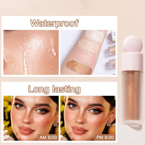 Vista 4 de Rotulador líquido para rostro, iluminador brillante, maquillaje para rostro, mejillas, cuerpo, suave, sedoso, impermeable, iluminador de cuerpo