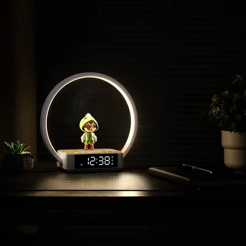 Vista 10 de WILIT Lámpara de mesita de noche con reloj despertador, lámpara táctil con cargador inalámbrico, luz nocturna para dormitorio, luz de despertar