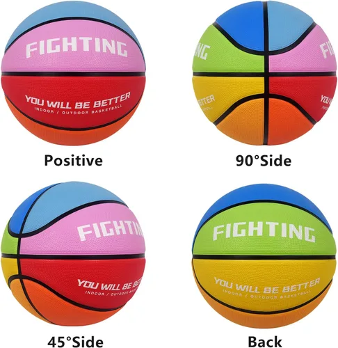 Vista 6 de Baloncesto de Combate para Niños y Jóvenes Tamaño 4 Baloncesto Colorido de 25.5" Diseño de Arcoíris Vibrante Goma Premium Engrosada Resistente al