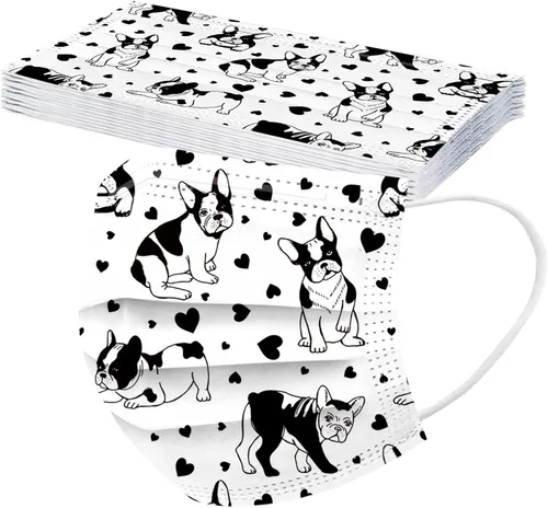 Vista 3 de 50 máscaras desechables para adultos, gatos, gatitos, antipolvo, cuidado de la piel, para vacaciones, máscara facial con estampado de cachorro