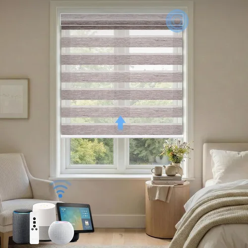 Vista 17 de Persianas motorizadas de cebra, persianas automáticas de oscurecimiento del 85% para ventanas interiores compatibles con HomeKit, Alexa, Google