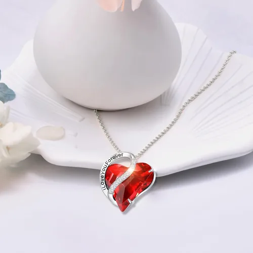 Vista 6 de AiliFe Collares con colgante de corazón de amor, chapado en oro blanco de 14 quilates, collar con colgante de corazón para mujer, collar