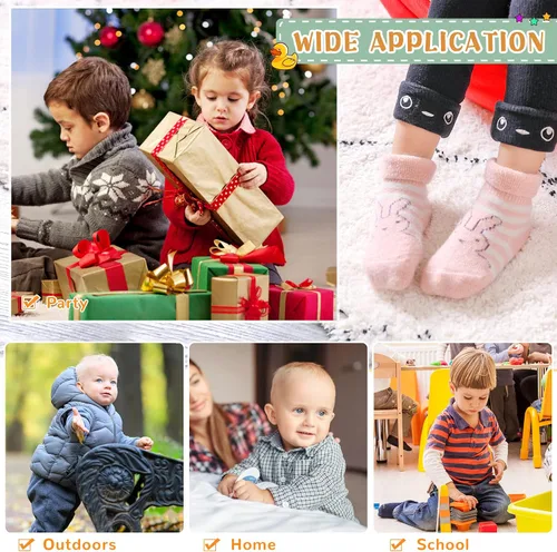 Vista 5 de 6 pares de calcetines antideslizantes para bebés, niños y niñas, calcetines cálidos de lana gruesa y suave con empuñaduras