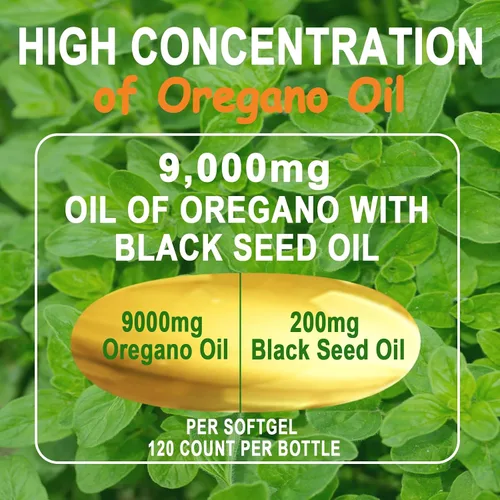 Vista 4 de Aceite de cápsulas blandas de orégano, orégano orgánico con semillas negras para apoyo inmunológico, salud digestiva de temporada, alto contenido