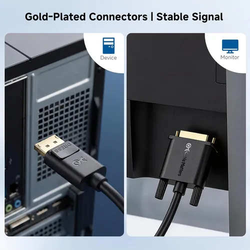 Vista 6 de Cable Matters puerto de visualización en dorado a cable DVI 1080p Full HD, compatible con DP/DP++, espejo o pantalla extendida, conectores