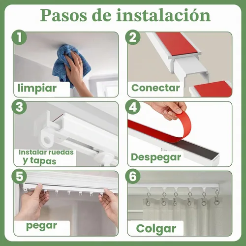 Vista 3 de Cortina autoadhesiva para techo, sin taladro, riel de cortina para despegar y pegar, apto para inquilinos para dormitorio, baño, sala de estar