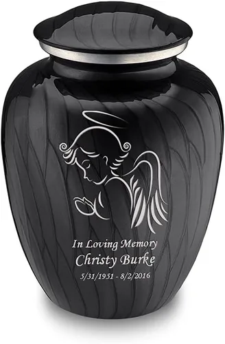 Vista 10 de Geturns - Pequeñas urnas de cremación de ángel personalizadas para cenizas humanas, urna funeraria negra para mujeres y hombres con capacidad
