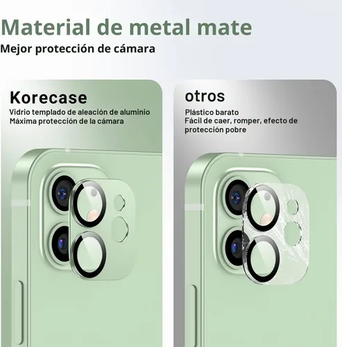 Vista 3 de Korecase Paquete de 2 protectores de lente de cámara para iPhone 12, película de lente de metal de aluminio, cubierta de pantalla de cámara de Negro