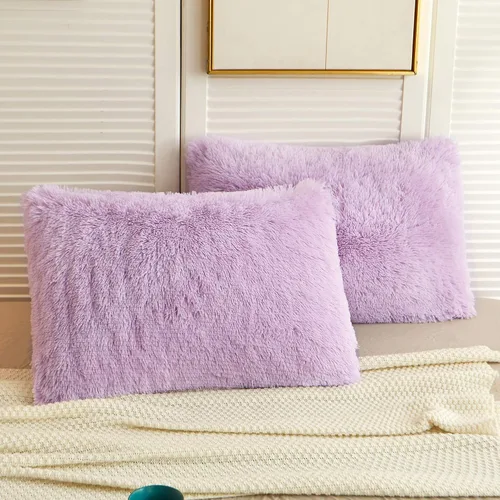Vista 21 de LIFEREVO Paquete de 2 fundas de almohada de piel sintética, serie de lujo decorativa para el hogar de felpa peluda, funda de almohada peluda súper
