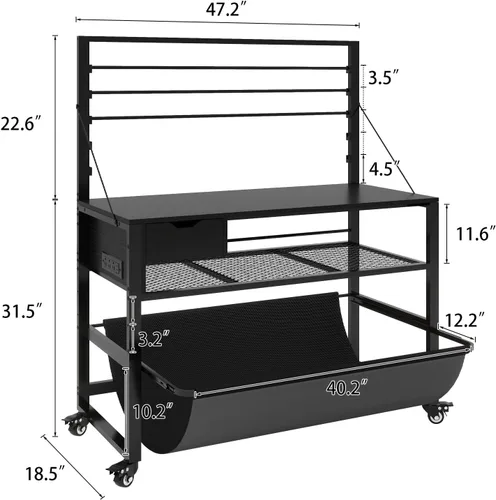 Vista 4 de Soporte para impresora de formato ancho Natwind, mesa de trabajo para plotter con almacenamiento extraíble para planos, soporte para papel en rollo