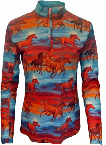 Vista 11 de Anni Lyn - Camisa de manga larga para mujer Caballos azules