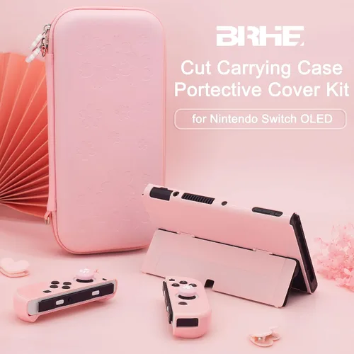 Vista 6 de BRHE Cute Travel Carrying Case for Nintendo Switch Switch OLED Accessories Kit with Hard Protective Cover, Glass Screen Protector, Ultra-Thin