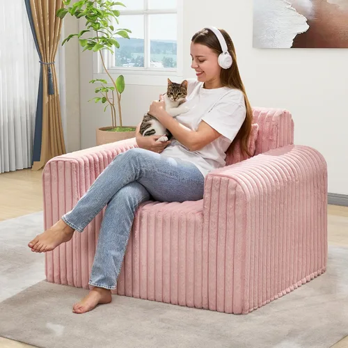 Vista 18 de Hobestluk Sofá Individual de Espuma Sillón Sofá para Espacios Pequeños Sofás Cómodos con Funda Extraíble Sofá Peludo con Almohadas para Sala