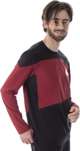 Vista 2 de INTIMO Star Trek Next Generation - Disfraz de uniforme Picard para hombre, ropa de dormir raglán y pantalones, Rojo