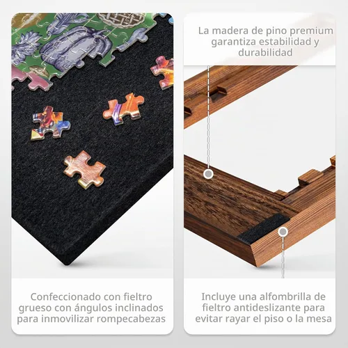 Vista 4 de Tektalk Tablero de Rompecabezas Plegable con Soporte/Base Ajustable de 3 Ángulos, Tapete de Rompecabezas Portátil Ligero con Caballete de Madera