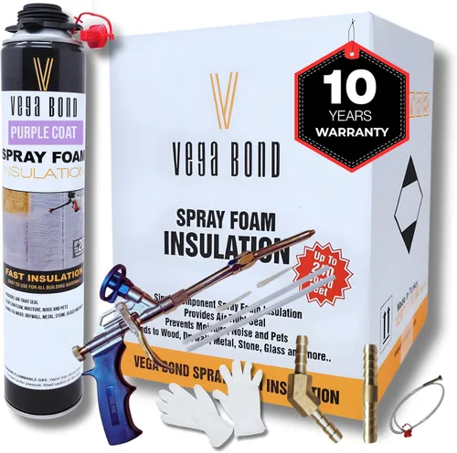 Vista 18 de Purplecoat Sistema de espuma de celda cerrada (1 paquete + limpiador) Self Expanding Insulation, R-5.66 Thermal Value, 29 Oz Cans, 20 Board Feet