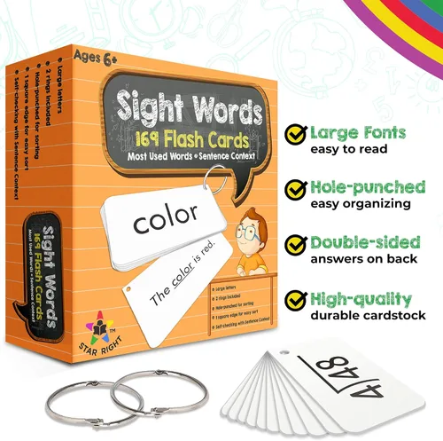 Vista 2 de Tarjetas Star Right Sight Words, 169 palabras de vista y oraciones con 2 anillos